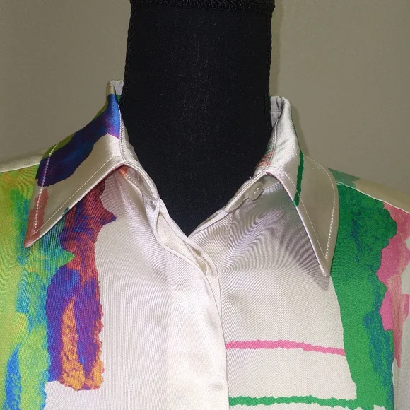 H&M STUDIO 2020 Women's MultiColor Abstract Print Long Sleeve Blouse- Size S - Picture 7 of 14